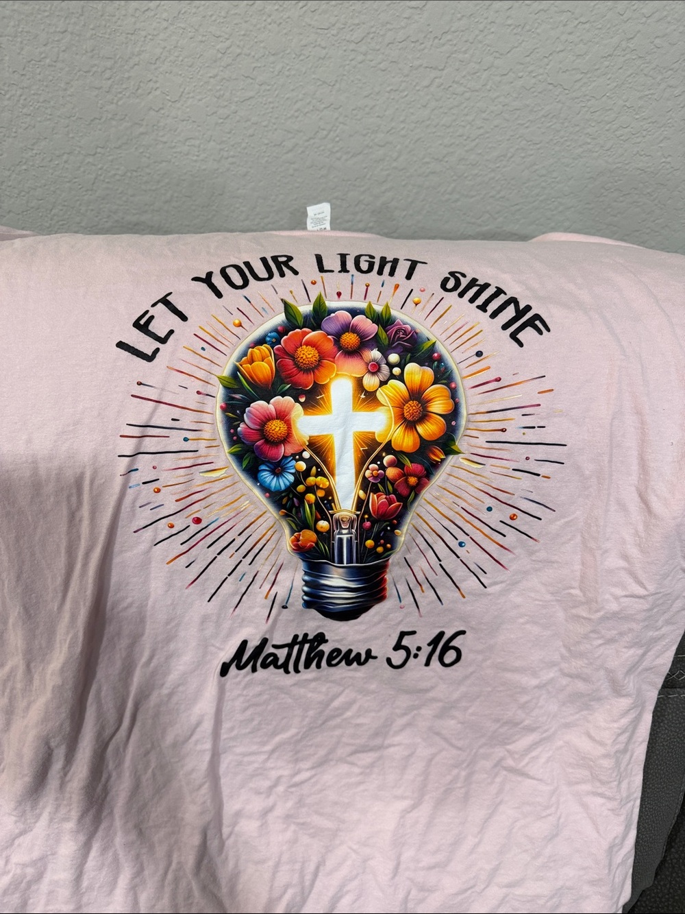 Tultex Pink 'Let Your Light Shine' Floral Lightbulb Tee